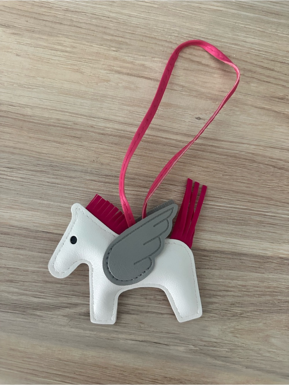 Pegasus Horse Bag Charm – Ivory, Grey & Hot Pink Winged Horse Purse Charm